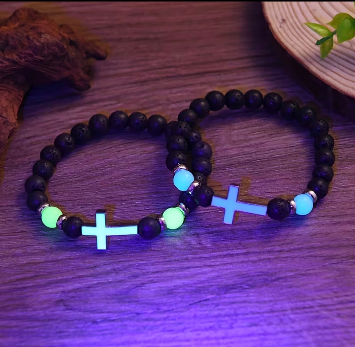 1pc volcano stone night glow retro bracelet, multi color glowing cross bead jewe